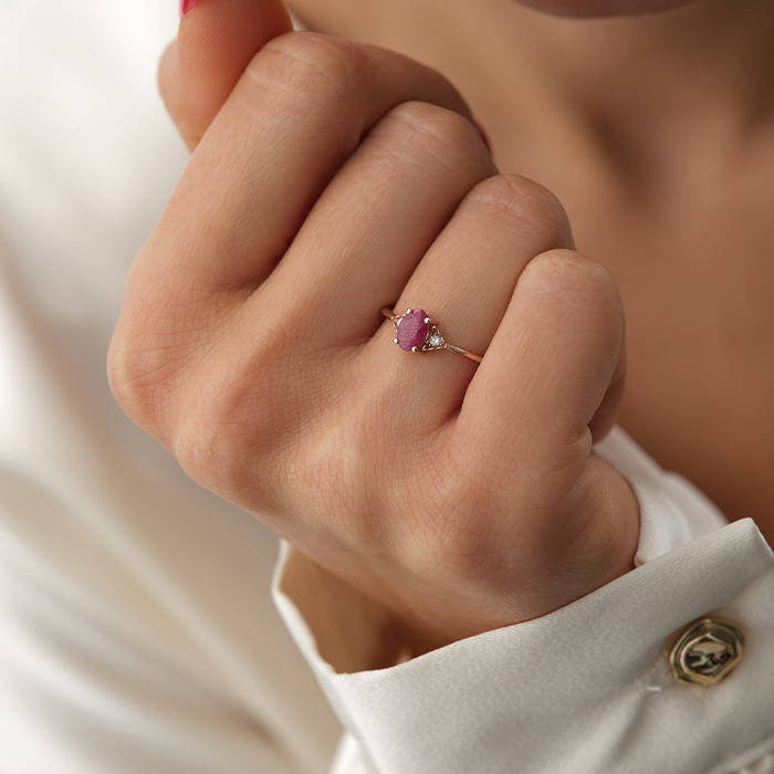 0.03 Karat Yakutlu Tektaş Pırlanta Yüzük - Siempre