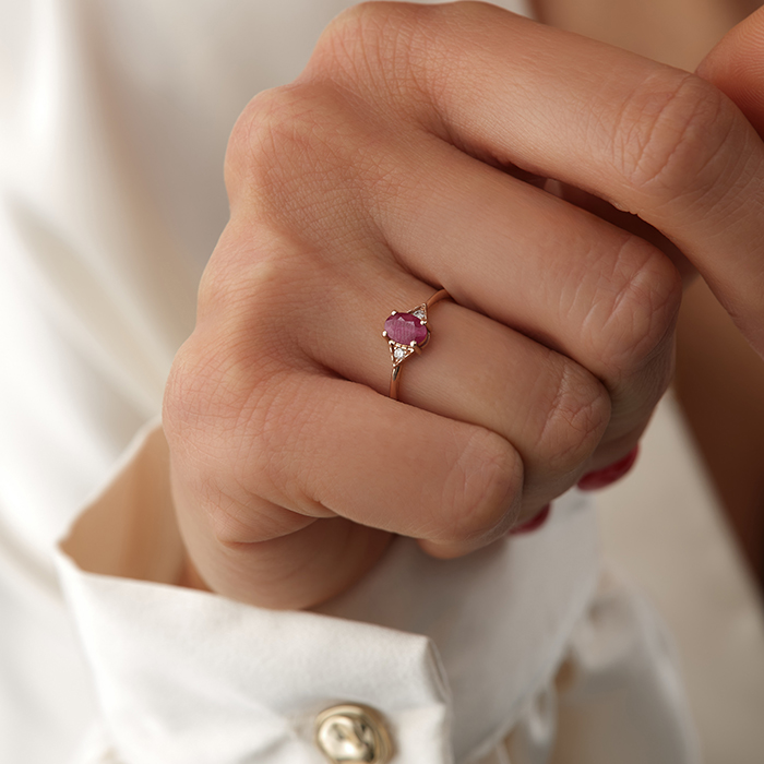 0.03 Karat Yakutlu Tektaş Pırlanta Yüzük - Siempre (1)