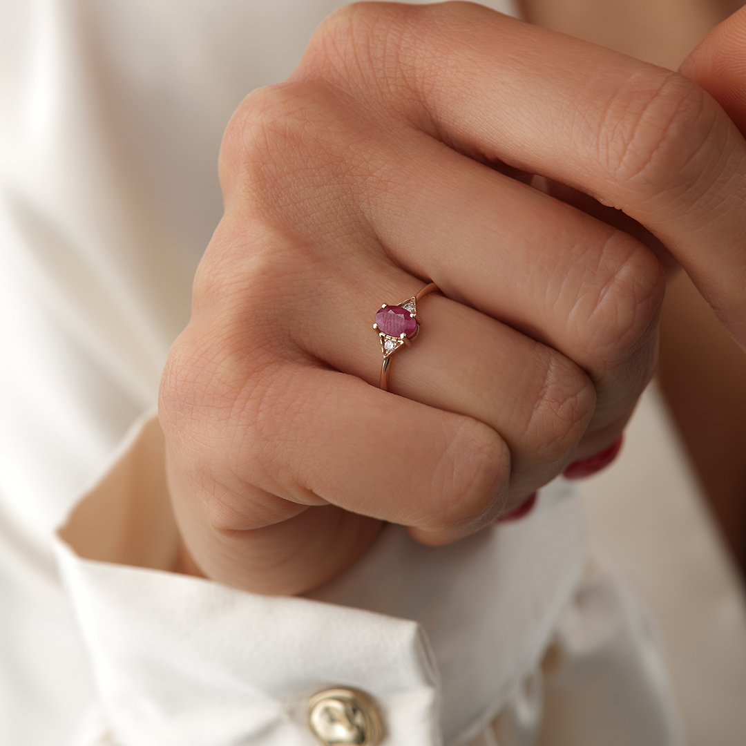 0.03 Karat Yakutlu Tektaş Pırlanta Yüzük - 2