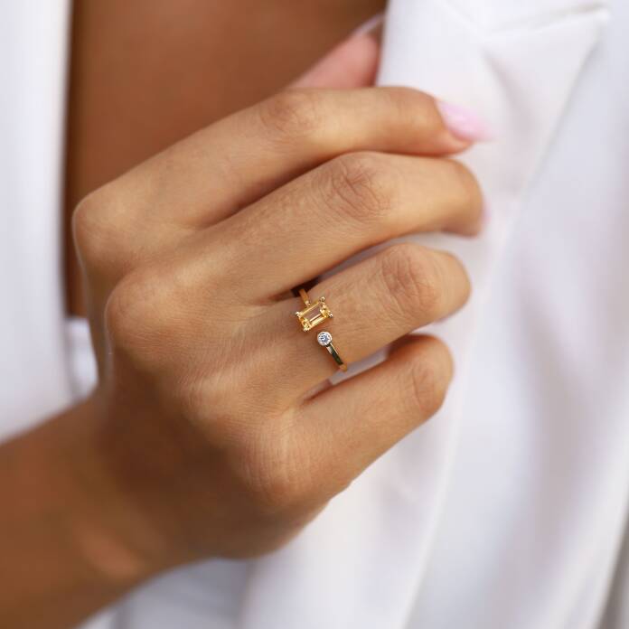 0.05 Ct Pırlanta Twin Citrine Yüzük - 1