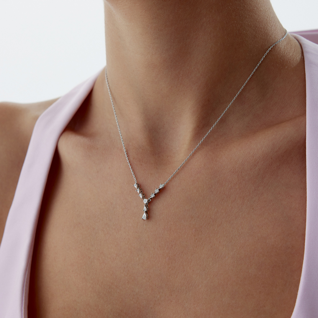 0.05 Karat Sıra Damla Pırlanta Kolye - 2