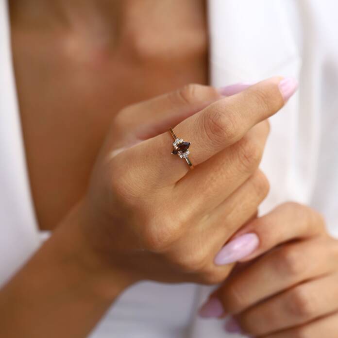 0.08 Ct Pırlanta Smoky Quartz Yüzük - 1