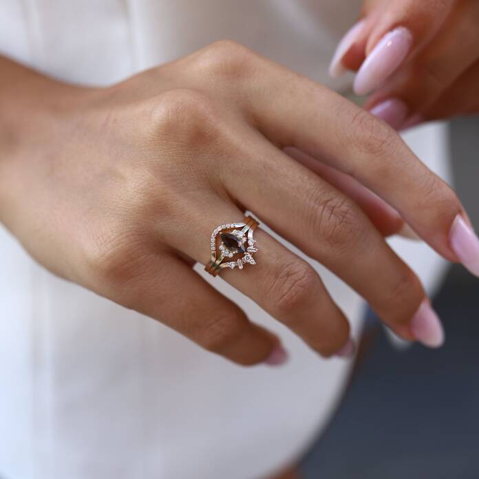 0.08 Ct Pırlanta Smoky Quartz Yüzük - 2