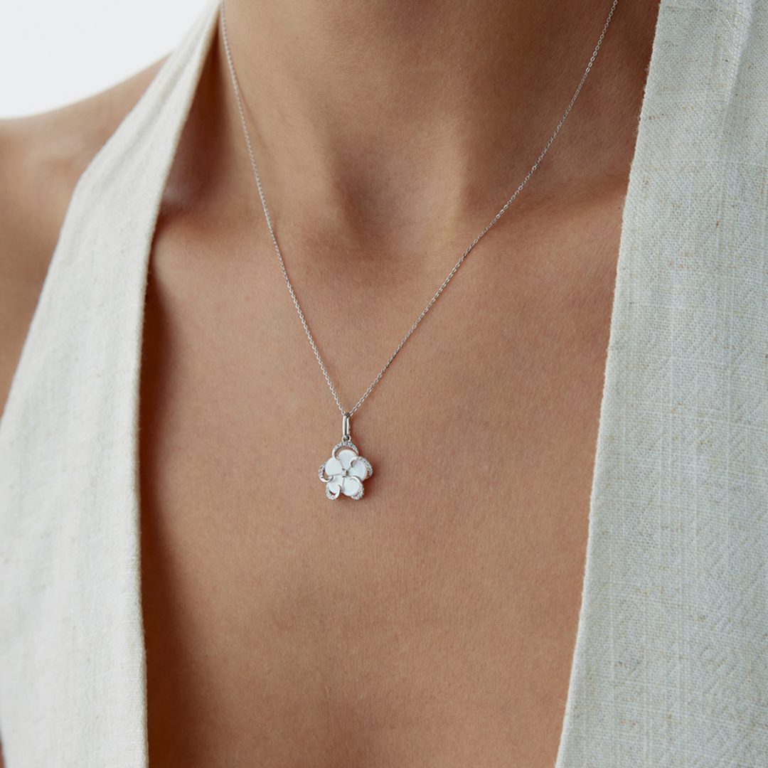 0.08 Karat Sedefli Flower Pırlanta Kolye - 2