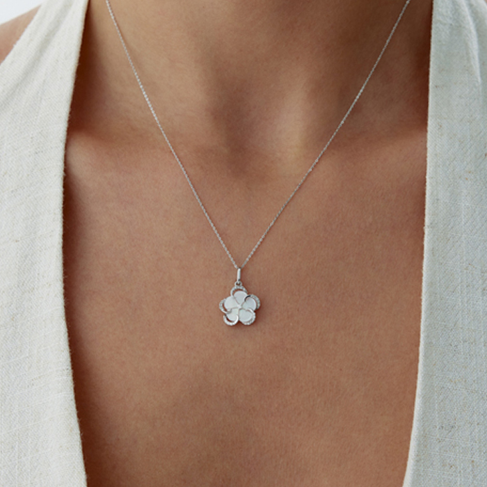 0.08 Karat Sedefli Flower Pırlanta Kolye - 1