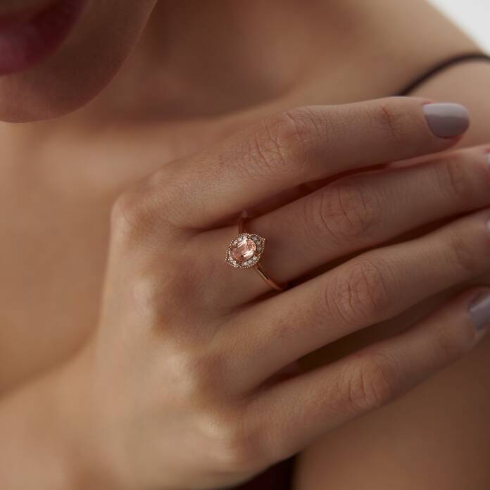 0.12 Ct Pırlanta Oval Morganit Tasarım Yüzük - 1