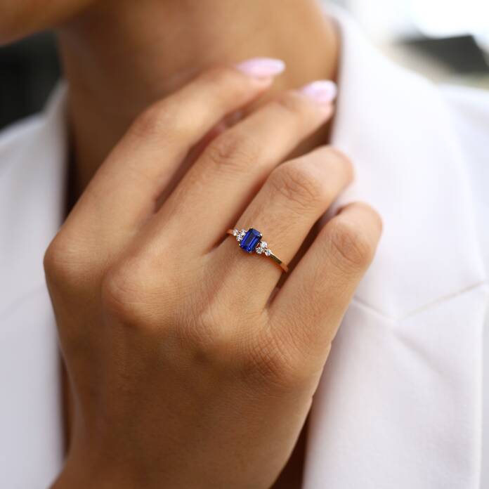 0.14 Ct Pırlanta Safir Yüzük - 1