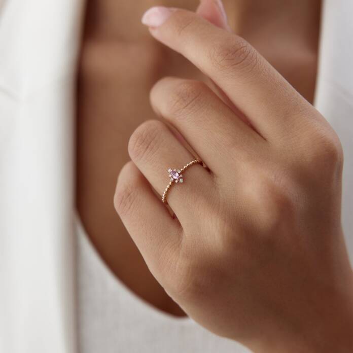 0.15 Ct Pırlanta Pembe Safir Aeden Yüzük - 4