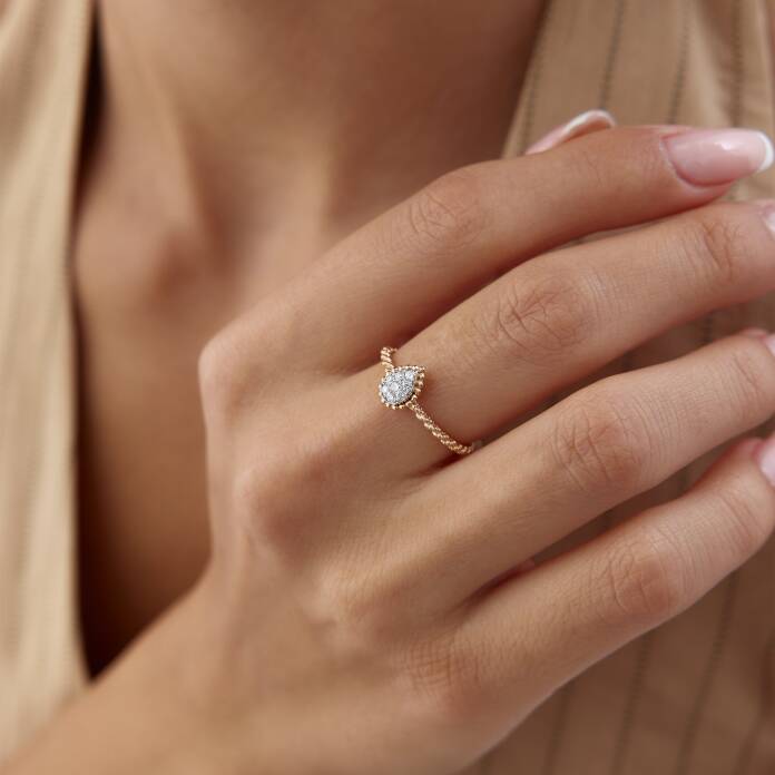 0.16 Ct Pırlanta Vintage Damla Yüzük - 4