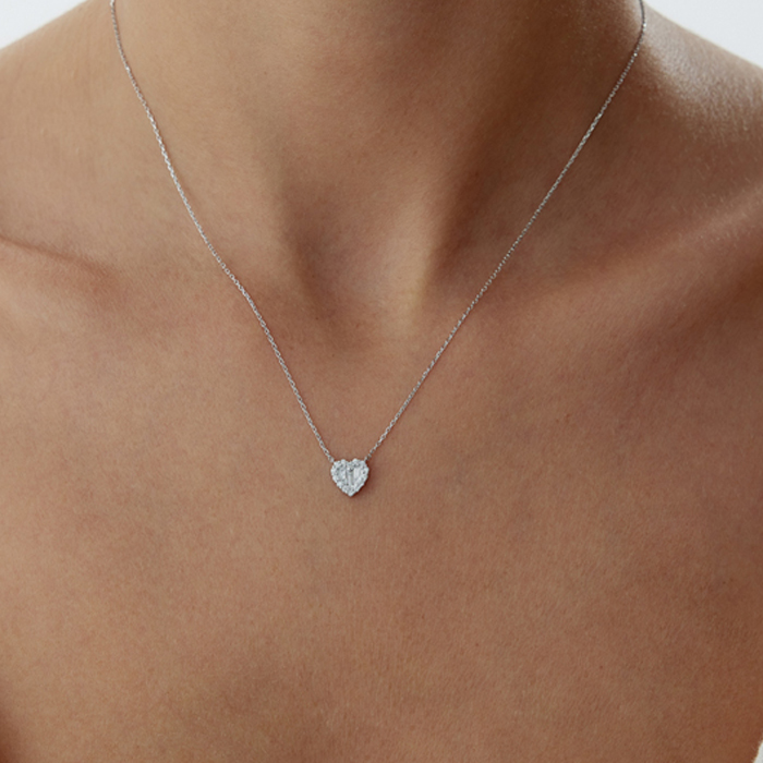0.16 Karat Baget Kalp Pırlanta Kolye - Siempre