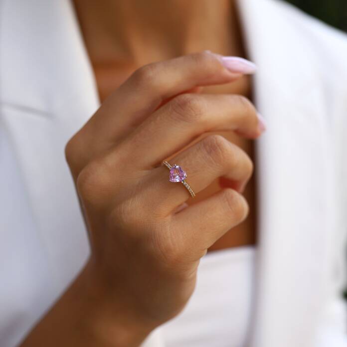 0.17 Ct Pırlanta Pembe Safir Kalp Yüzük - 2