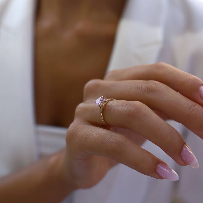 0.17 Ct Pırlanta Pembe Safir Kalp Yüzük - 3