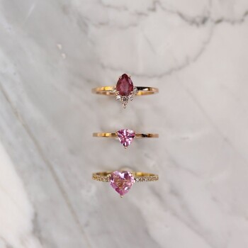 0.17 Ct Pırlanta Pembe Safir Kalp Yüzük - 4