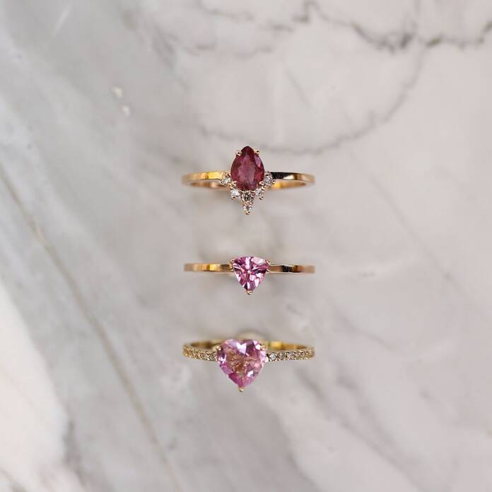 0.17 Ct Pırlanta Pembe Safir Kalp Yüzük - 4