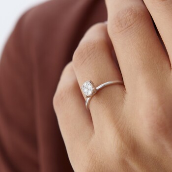 0.18 Ct Parçalı Pırlanta Oval Yüzük - 3