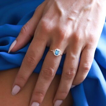 0.20 Ct Pırlanta Baget London Blue Topaz Yüzük - Siempre (1)