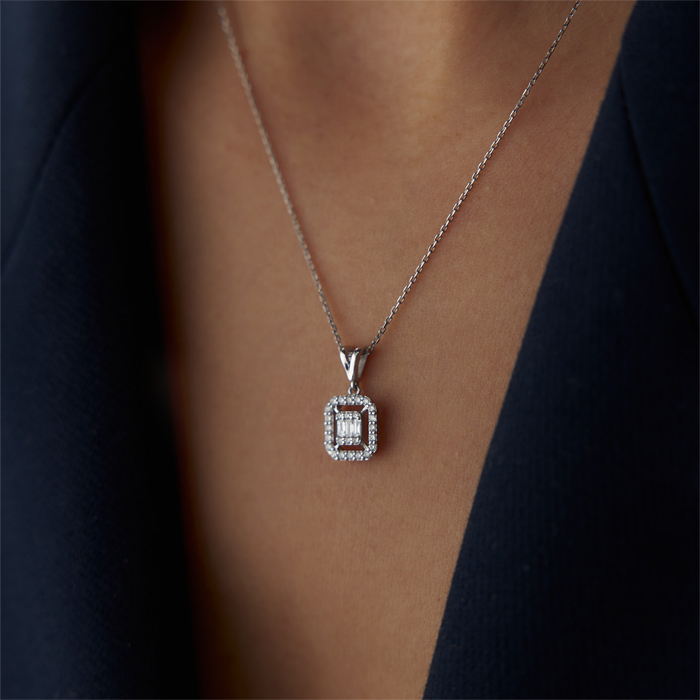 0.23 Karat Pırlanta Parçalı Baget Kolye - Siempre (1)