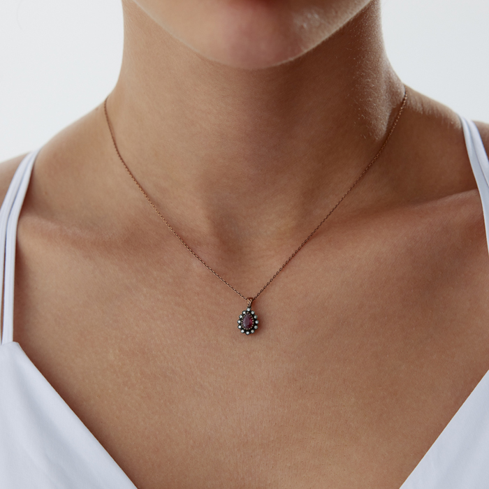 0,25 Ct Elmas Damla Yakutlu Kolye - 1