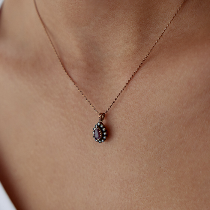 0,25 Ct Elmas Damla Yakutlu Kolye - 2