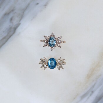 0.30 Ct Pırlanta Angle Blue Topaz Yüzük - Siempre (1)