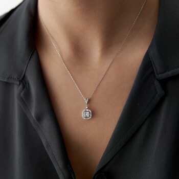 0.30 Ct Pırlanta Mu Kare Baget Kolye - 2