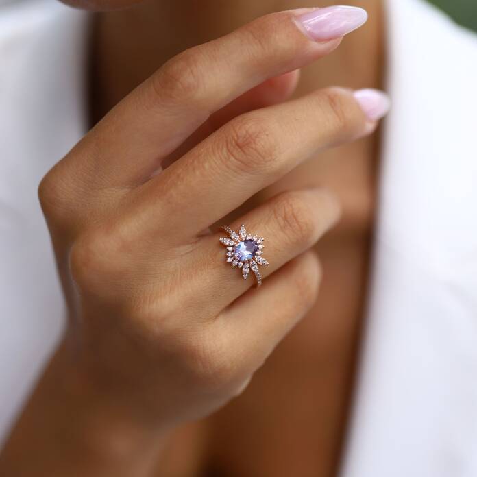 0.35 Ct Pırlanta Alexandrite Yüzük - 1