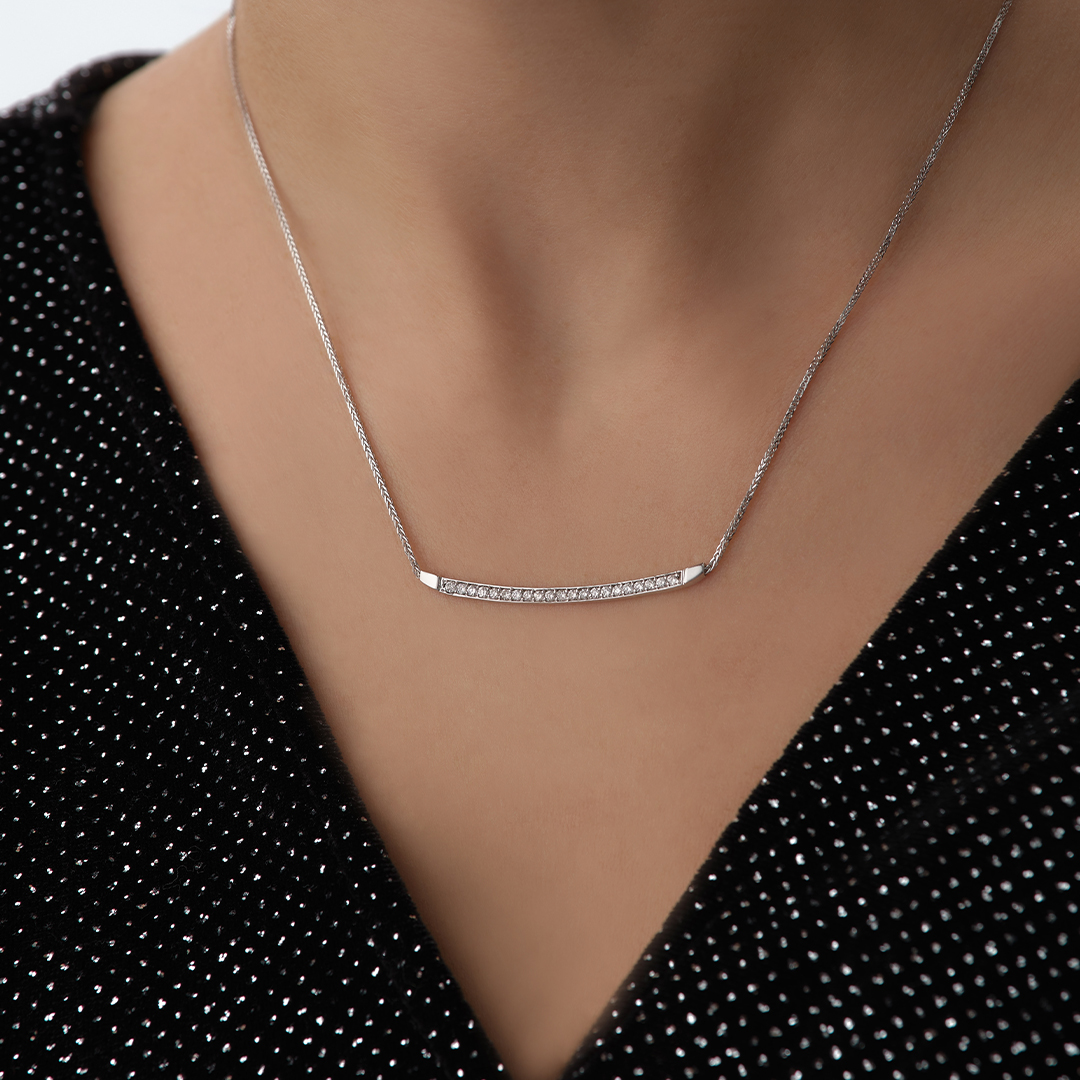 0.35 Karat Taşlı Bar Pırlanta Kolye - 2