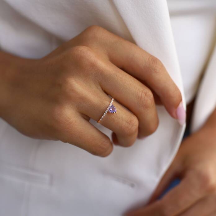 0.37 Ct Pırlanta Ametist Taşlı Yüzük - 1