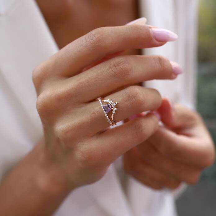 0.37 Ct Pırlanta Ametist Taşlı Yüzük - 2