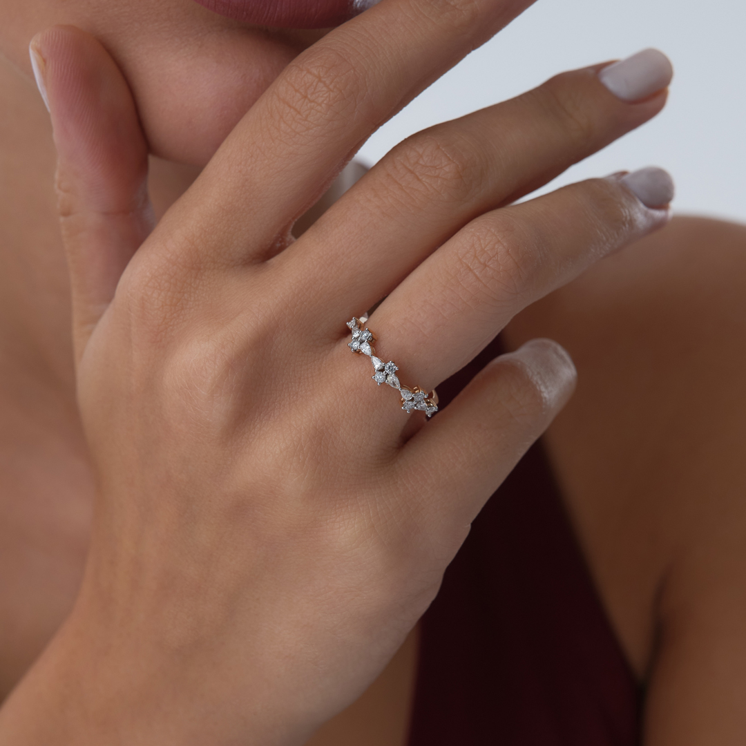 0.38 ct Line Flower Pırlanta Yüzük - 3