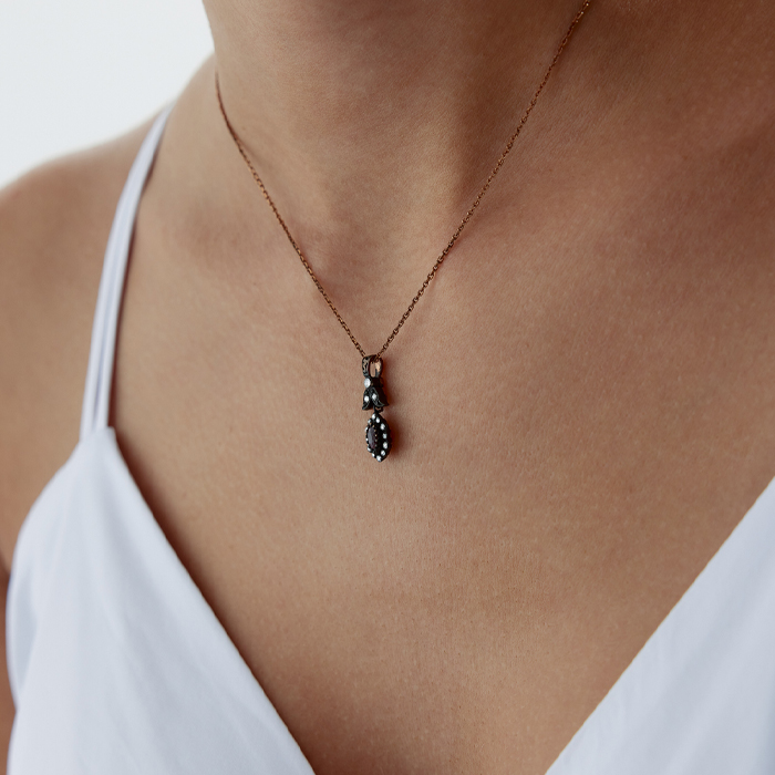 0.41 Ct Elmas Damla Yakut Taşlı Kolye - 2
