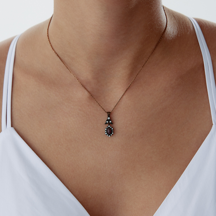 0.41 Ct Elmas Damla Yakut Taşlı Kolye - Siempre