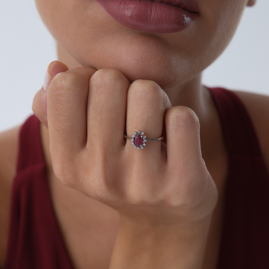 0.41 ct Oval Yakutlu Empire Yüzük - 1