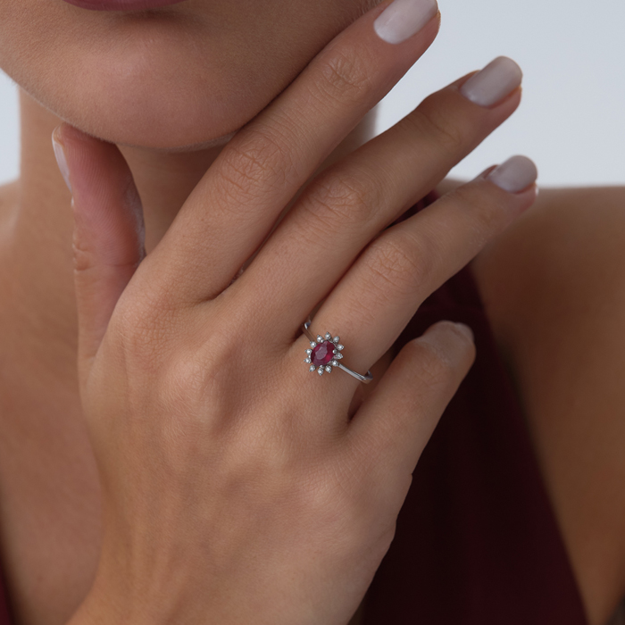 0.41 ct Oval Yakutlu Empire Yüzük - 3