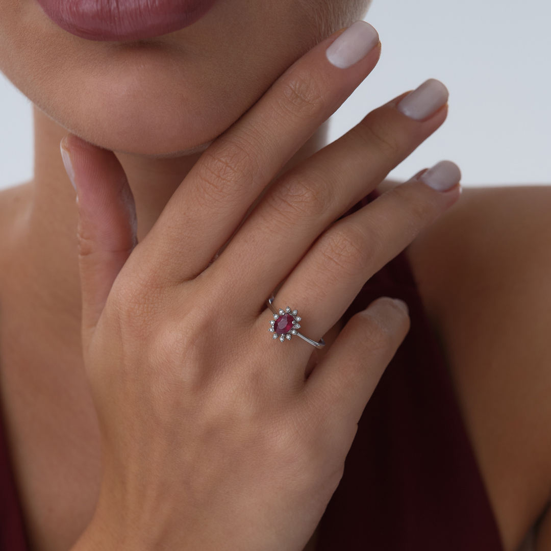 0.41 ct Oval Yakutlu Empire Yüzük - 3