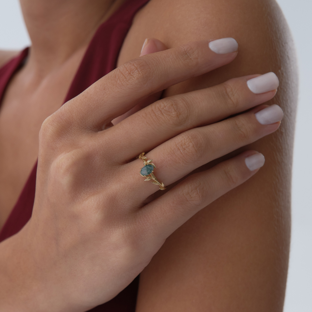 0.43 ct Moss Agate Yüzük - 1