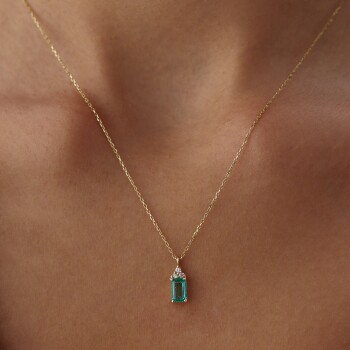 0.48 Ct Zümrüt Pırlanta Kolye - 3