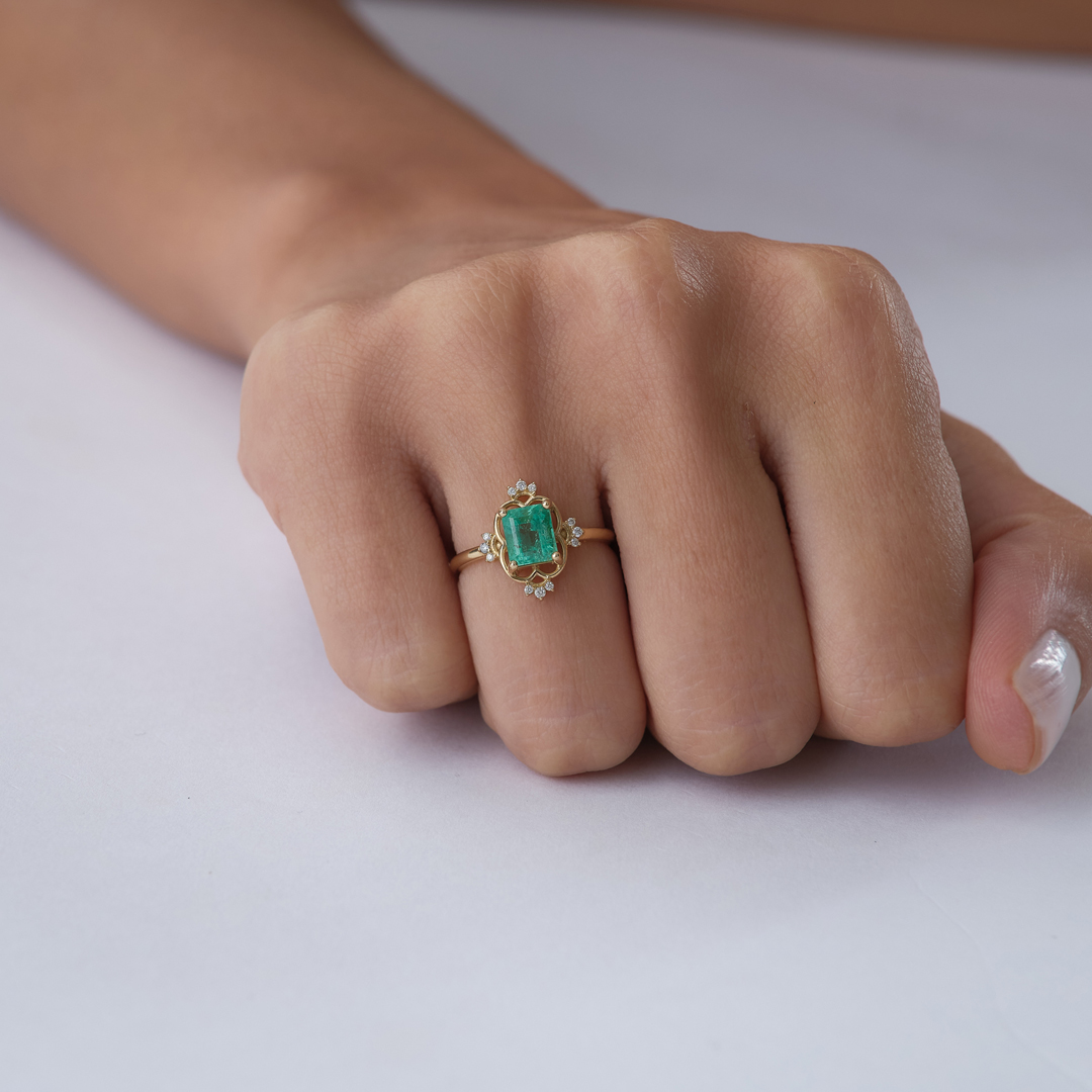 0.50 ct Baget Zümrüt Pırlanta Yüzük - 2