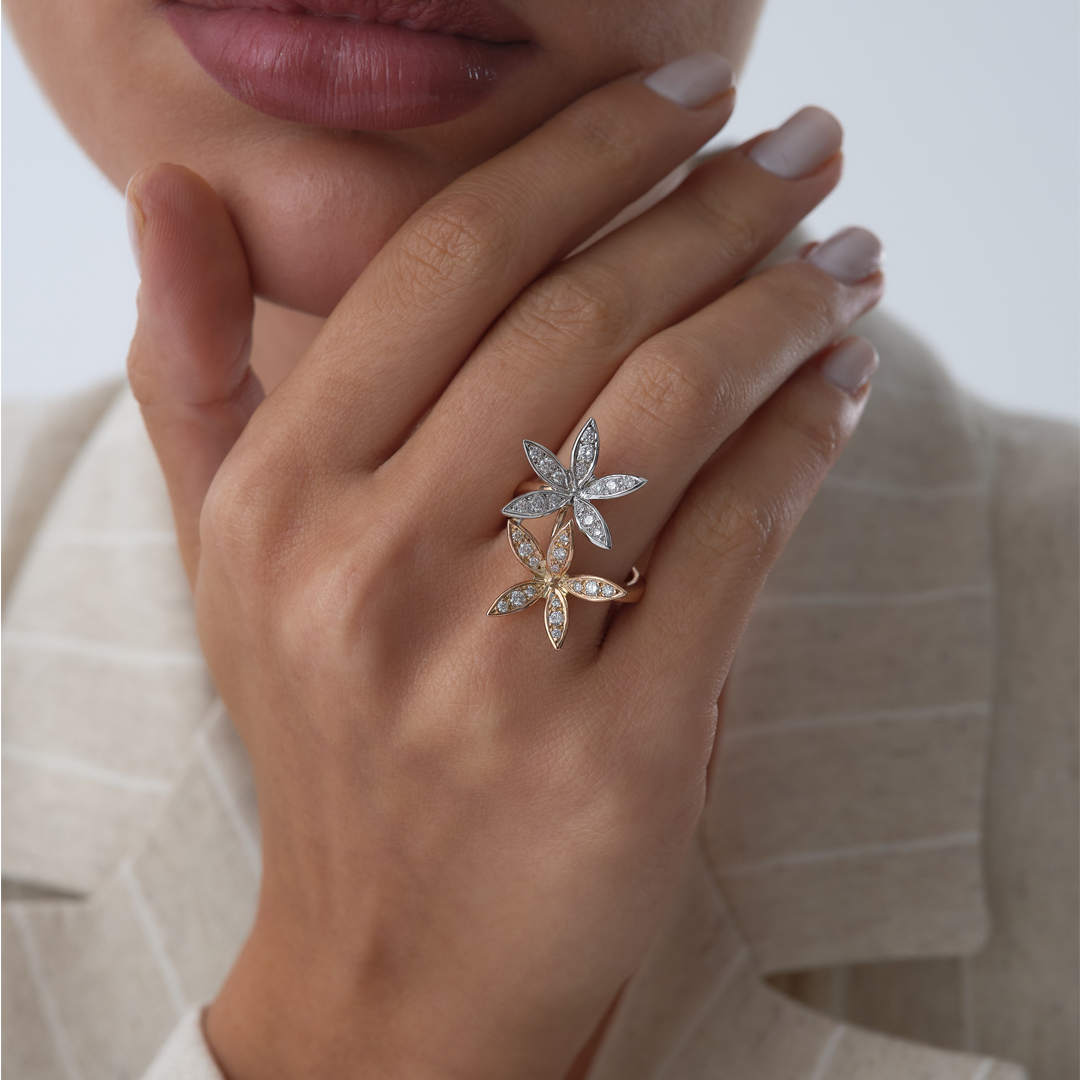 0.50 ct Double Flower Pırlanta Yüzük - 2