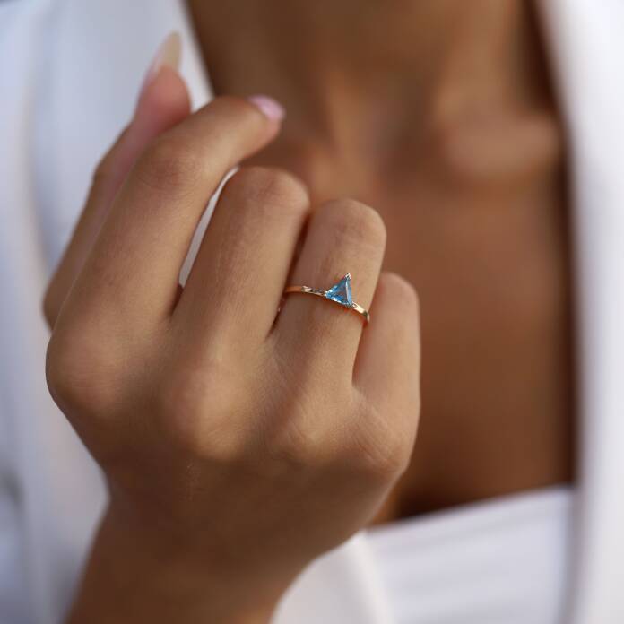 0.60 Ct Pırlanta Triangle Aquamarine Yüzük - 1