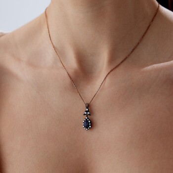 0.64 Ct Elmas Damla Safir Taşlı Kolye - Siempre (1)