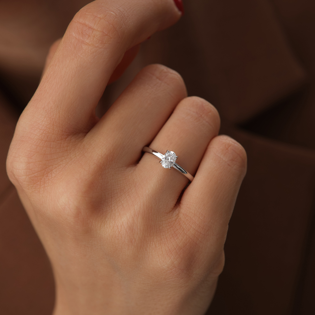 0.43 Karat Oval Tektaş Pırlanta Yüzük - 1