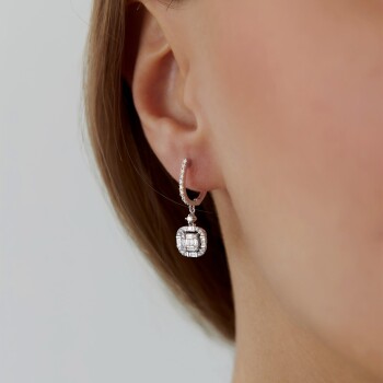 0.80 Ct Pırlanta Mu Kare Baget Küpe - 1