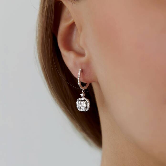 0.80 Ct Pırlanta Mu Kare Baget Küpe - 1