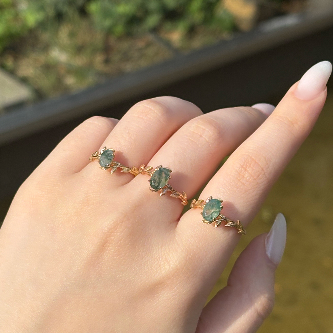 0.85 Ct Moss Agate Taşlı Dal Yüzük - 1