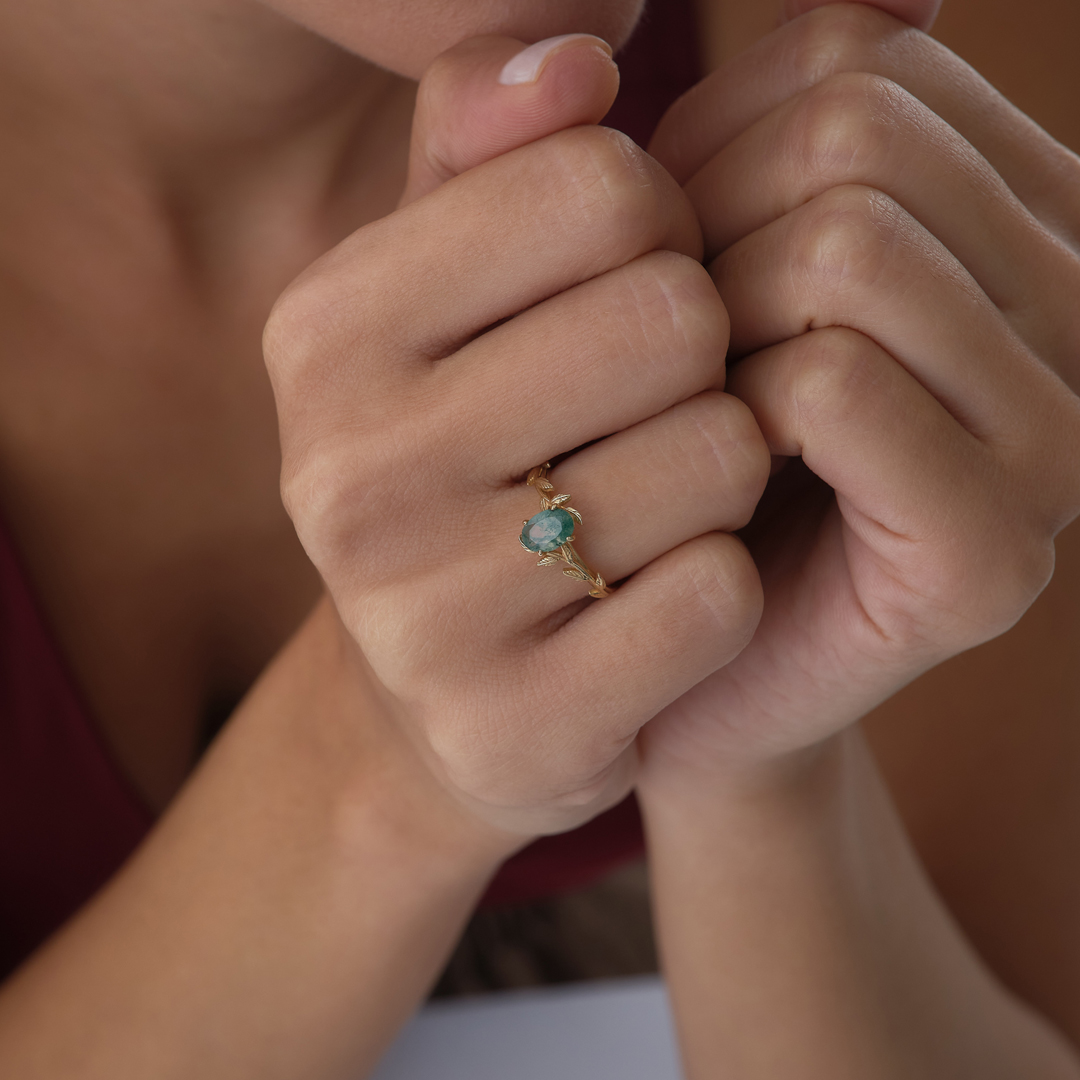 0.85 ct Moss Agate Yüzük - 1