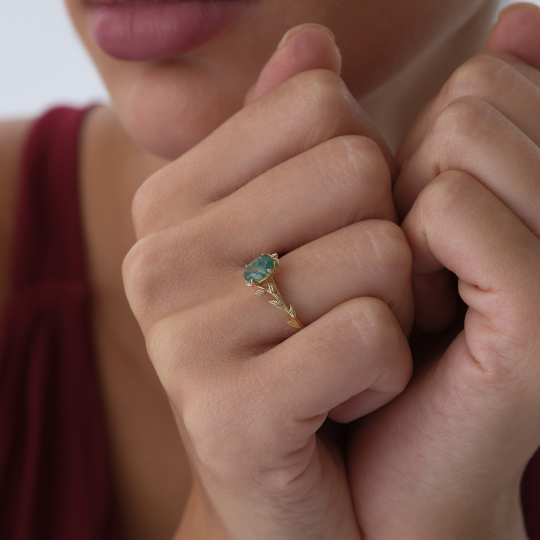 0.85 ct Moss Agate Yüzük - 2