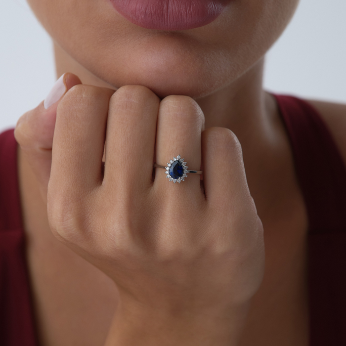 0.89 ct Damla Safir Taşlı Pırlanta Yüzük - Siempre