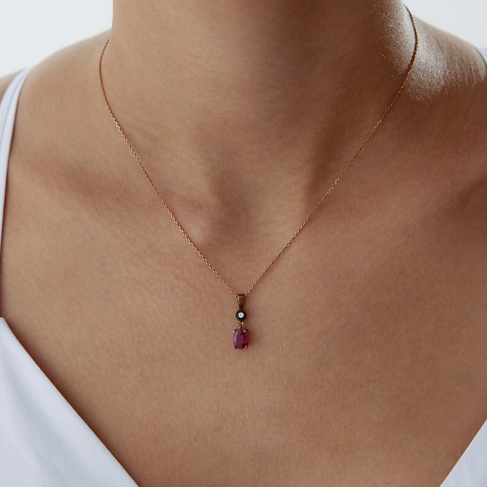 0.97 Ct Elmas Damla Yakutlu Kolye - 1