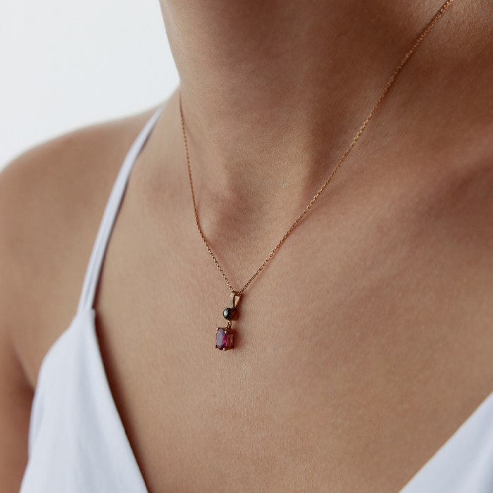 0.97 Ct Elmas Damla Yakutlu Kolye - 2